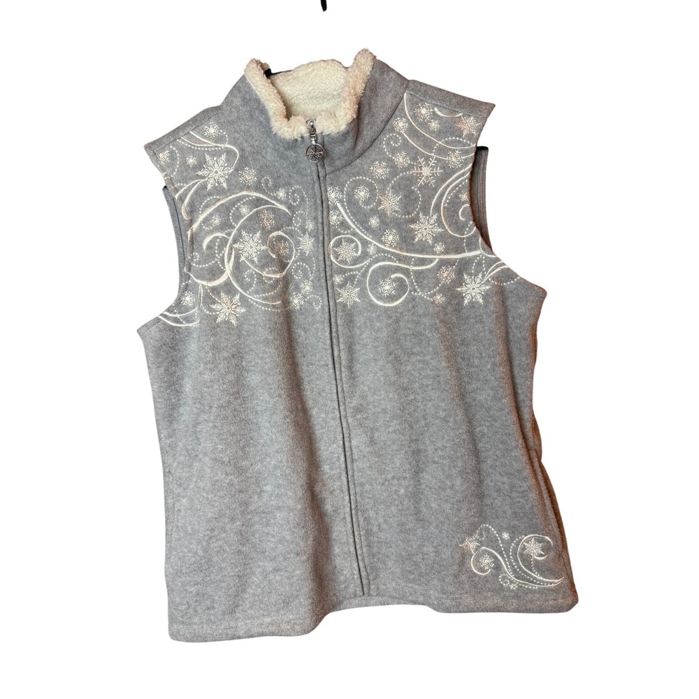 Croft & Barrow Womens Gray Snowflake Fleece Lined Vest Size Medium